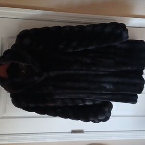 Luxurious Black Faux Fur Trench Coat